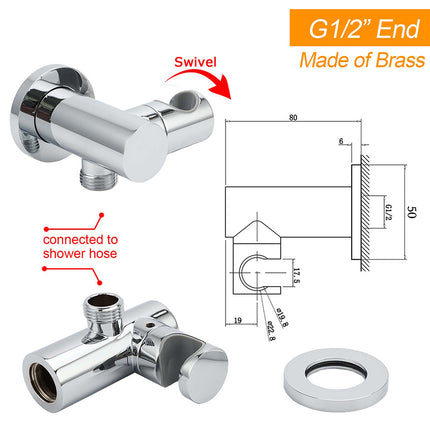 Brass Water Inlet Connector Handheld Shower Head Hose Swivel Bracket Holder Wall Elbow.