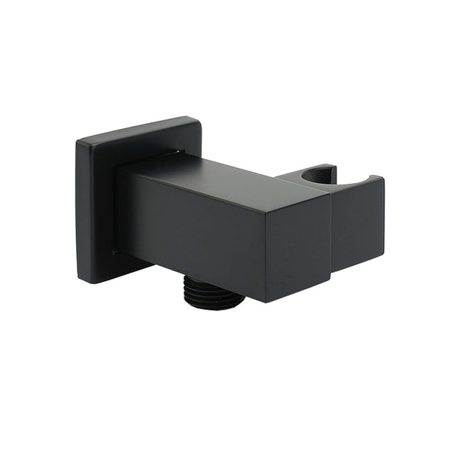 Matt Black Square Water Inlet Shower Head Bracket Adjustable Holder Wall Elbow Connector.
