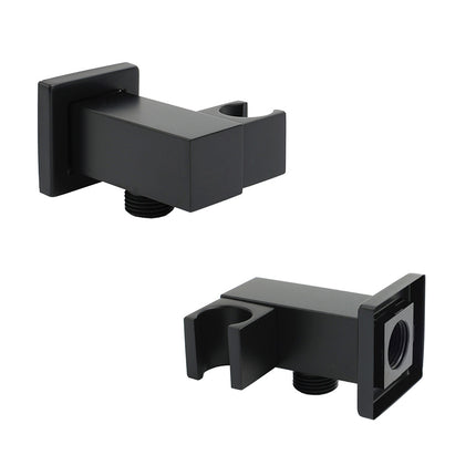 Matt Black Square Water Inlet Shower Head Bracket Adjustable Holder Wall Elbow Connector.