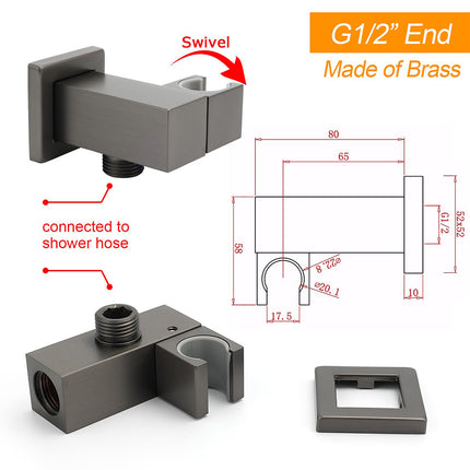 Gun Metal Grey Square Shower Head Holder Bracket Inlet Elbow Water Connector Kit.