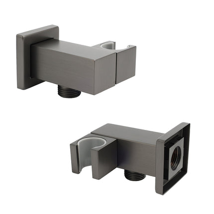 Gun Metal Grey Square Shower Head Holder Bracket Inlet Elbow Water Connector Kit.