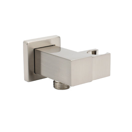 Brushed Nickel Square Bracket Flexible Shower Head Holder Wall Connector 1/2" End Thread.