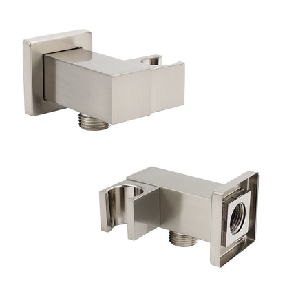 Brushed Nickel Square Bracket Flexible Shower Head Holder Wall Connector 1/2" End Thread.
