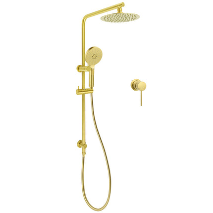 WELS Brushed Gold Twin Shower Set 8" Round Head 3 Modes Handheld Sliding Rail Arm Small Face Mixer.