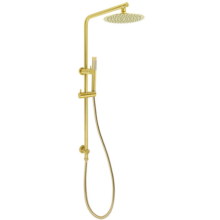 Brushed Gold Twin Shower Set Sliding Rail Arm 8" Round Head Stainless Steel Handheld Rose Combo.