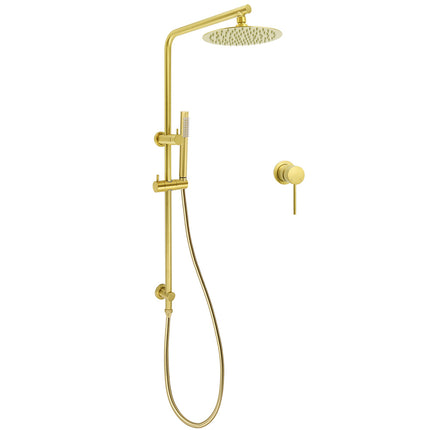 WELS Brushed Gold Shower Set 8" Round Head One Mode Handheld Sliding Rail Arm Small face Mixer.