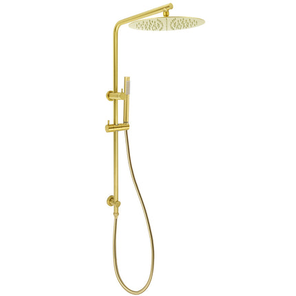 WELS Brushed Gold 2in1 Shower Large Round 12" Rain Head Handheld Silde Wall Rail Arm.