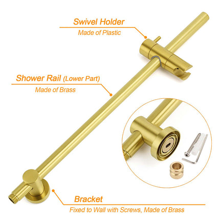 WELS Brushed Gold 2in1 Shower Large Round 12" Rain Head Handheld Silde Wall Rail Arm.