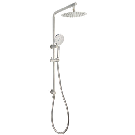 Brushed Nickel Dual Shower Set Sliding Rail Arm 8" Round Head Handheld Silver.
