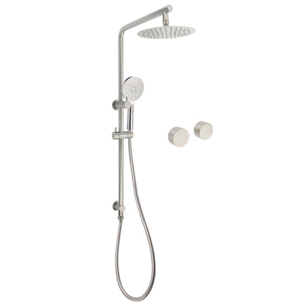 Brushed Nickel Dual Shower Set Sliding Rail Arm 8" Round Head Handheld Twin Taps Valve.
