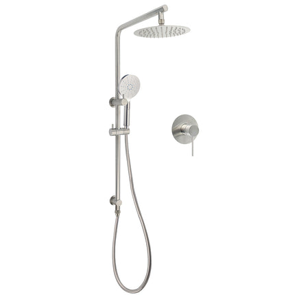 WELS Brushed Nickel Dual Shower Set Sliding Rail Arm 8" Round Head Handheld Mixer.
