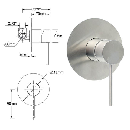 WELS Brushed Nickel Dual Shower Set Sliding Rail Arm 8" Round Head Handheld Mixer.