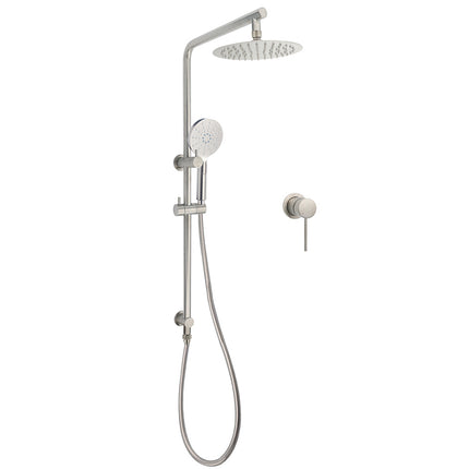 WELS Brushed Nickel 2in1 Shower Set Sliding Rail Arm 8" Round Head Handheld Small Face Mixer.