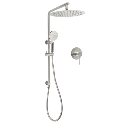 WELS Brushed Nickel Dual Shower Set Sliding Rail Arm 12" Round Head Handheld Wall Mixer.