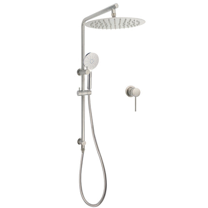 WELS Brushed Nickel 2in1 Shower Set Sliding Rail Arm 12" Round Head Handheld Small Face Mixer.