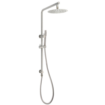 WELS Brushed Nickel 2in1 Shower Set Sliding Rail Arm 8" Round Head Stainless Steel Handheld Rose.