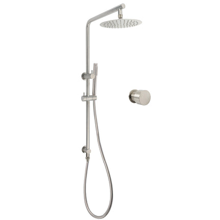 Brushed Nickel 2in1 Shower Set Sliding Rail Arm 8" Round Head Metal Handheld Hot Cold Mixer Valve.