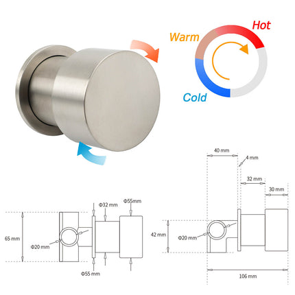 Brushed Nickel 2in1 Shower Set Sliding Rail Arm 8" Round Head Metal Handheld Hot Cold Mixer Valve.