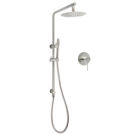 WELS Brushed Nickel Dual Shower Set Sliding Rail Arm 8" Round Head Metal Handheld Wall Mixer.