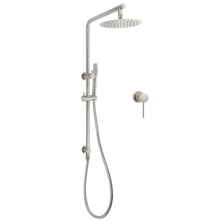 WELS Brushed Nickel 2in1 Shower Set Sliding Rail Arm 8" Round Head Metal Handheld Small Face Mixer.