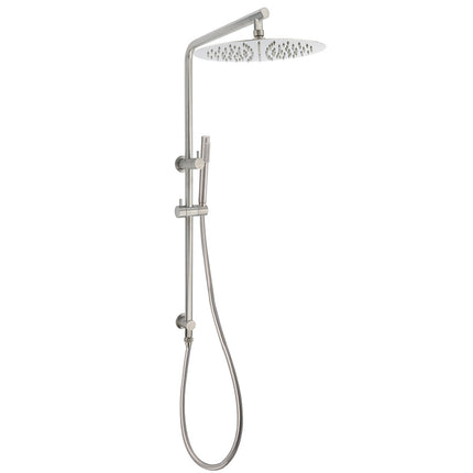 WELS Brushed Nickel Dual Shower Set Sliding Rail Arm 12" Round Head Handheld Rose Combo.
