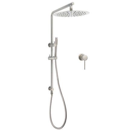 WELS Brushed Nickel Dual Shower Set Sliding Rail Arm Large 12" Round Head Handheld Small Face Mixer.