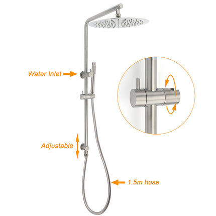 WELS Brushed Nickel Dual Shower Set Sliding Rail Arm Large 12" Round Head Handheld Small Face Mixer.