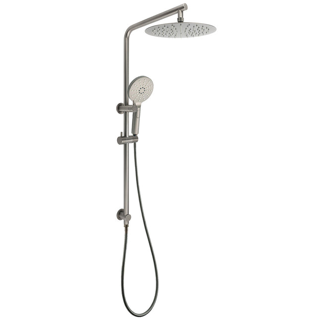 WELS Gunmetal Round 10" Twin Shower Head 3 Modes Handheld Slide Rail Diverter Arm.