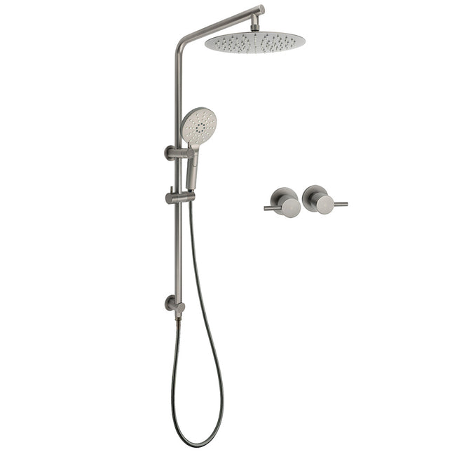 WELS Gun Metal Round 10" 2in1 Shower Head 3 Modes Handheld Slide Rail Arm Twin Taps.