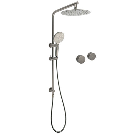 WELS Gun Metal Round 10" Twin Shower Head 3 Modes Handheld Slide Rail Hot Cold Taps Set.