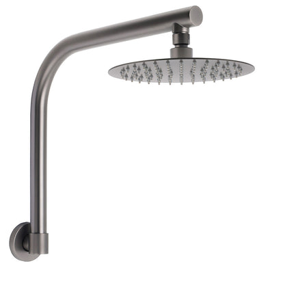 Gun Metal Round 8" Rainfall Shower Head + High Rise Gooseneck Wall Arm Bath Set.