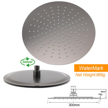 Gun Metal Round 12" Rainfall Shower Head + High Rise Gooseneck Wall Arm Bath Set.