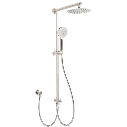 Brushed Nickel 2in1 Round 8" Stainless Steel Rain Head Shower Handheld Sliding Rail Arm Set.
