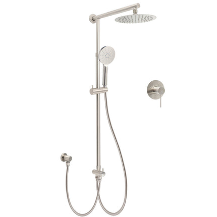 Brushed Nickel Round 8" Rain Head Shower Handheld Sliding Rail Arm Mixer 2in1 Set.