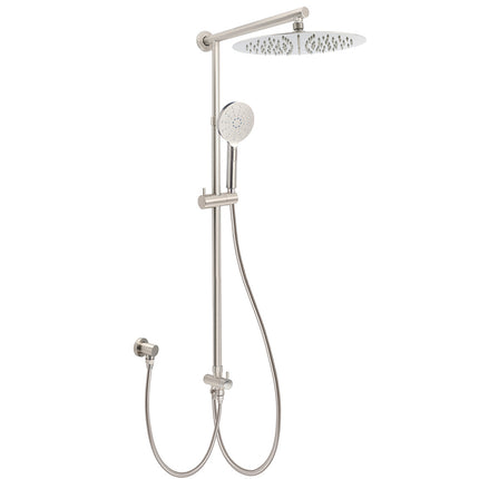 Brushed Nickel 2in1 Round 12" Stainless Steel Rainfall Head Shower Handheld Sliding Rail Arm Set.
