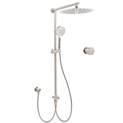 Brushed Nickel 12" Large Rain Head Twin Shower Handheld Sliding Rail Arm Set With Mixer.