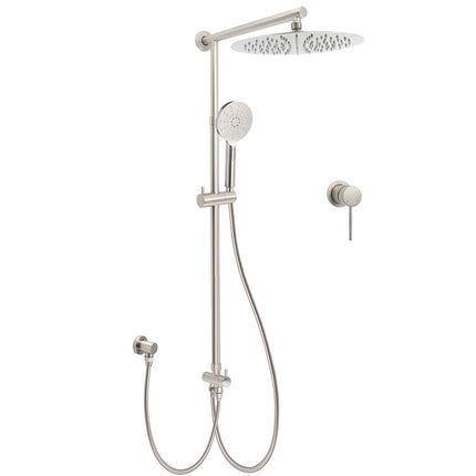 Brushed Nickel Round 12" Rainfall Head Shower Handheld Sliding Rail Small Face Mixer 2in1 Set.
