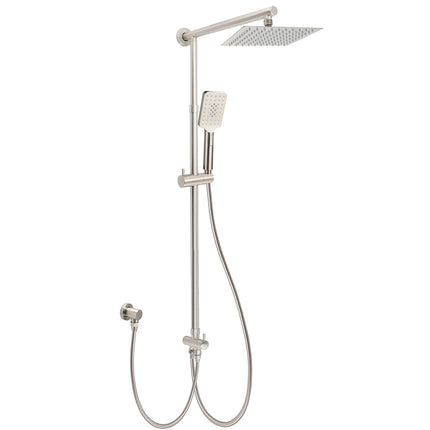 Brushed Nickel 2in1 Square 8" Thin Rainfall Head Shower Handheld Sliding Rail Arm Set.