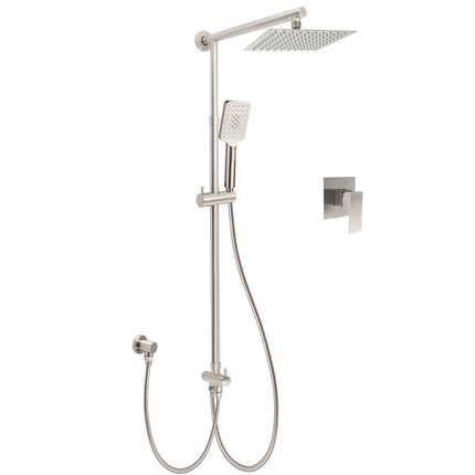 Brushed Nickel 8" Rain Head Shower Square 3 Modes Handheld Sliding Rail Arm Mixer Dual Set.