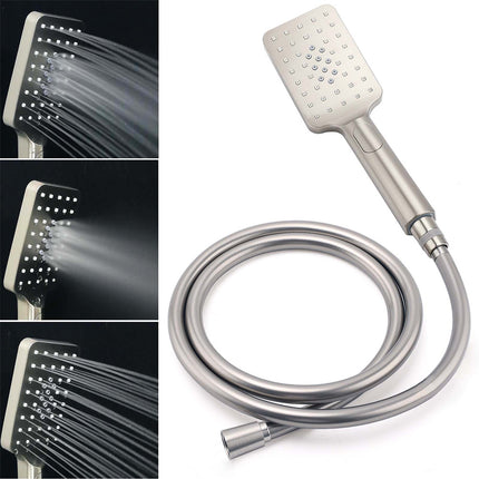 Brushed Nickel 8" Rain Head Shower Square 3 Modes Handheld Sliding Rail Arm Mixer Dual Set.