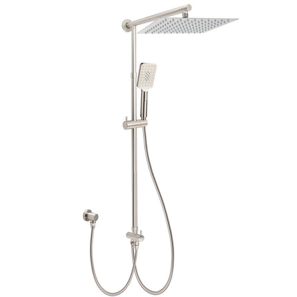 Brushed Nickel 2in1 Square 12" Thin Rainfall Head Shower 3 Modes Handheld Sliding Rail Arm Set.