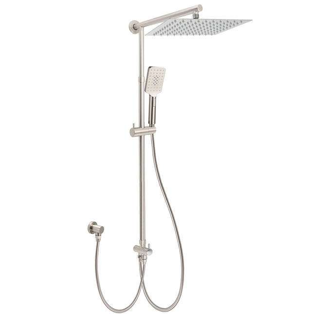 Brushed Nickel 2in1 Square 12" Thin Rainfall Head Shower 3 Modes Handheld Sliding Rail Arm Set.