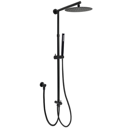 Matt Black Dual Round Shower Set 10" Rain Head Metal Handheld Sliding Rail Arm Diverter.
