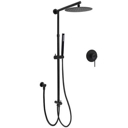 Matt Black 2in1 Round Shower 10" Rainfall Head Metal Handheld Sliding Rail Diverter Mixer Set.