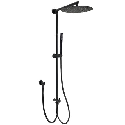 Matte Black Large 12" Round Shower Head Twin Set Stainless Steel Handheld Diverter Wall Rail Arm.