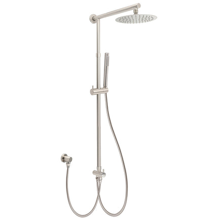 Brushed Nickel 2in1 Round 8inch Stainless Steel Rain Head Shower Handheld Sliding Rail Arm Set.