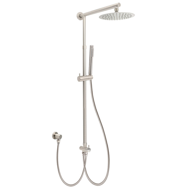 Brushed Nickel 2in1 Round 8inch Stainless Steel Rain Head Shower Handheld Sliding Rail Arm Set.