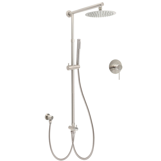 Brushed Nickel Round 8" Rain Head Shower 1 Mode Handheld Sliding Rail Arm Mixer 2in1 Set.