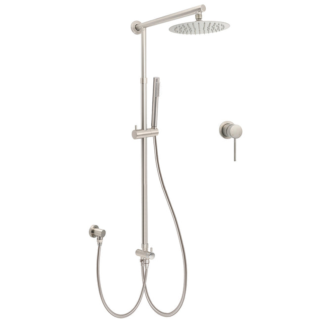 WELS Brushed Nickel Round 8" Rain Head Shower 1 Mode Handheld Sliding Rail Mixer 2in1 Set.