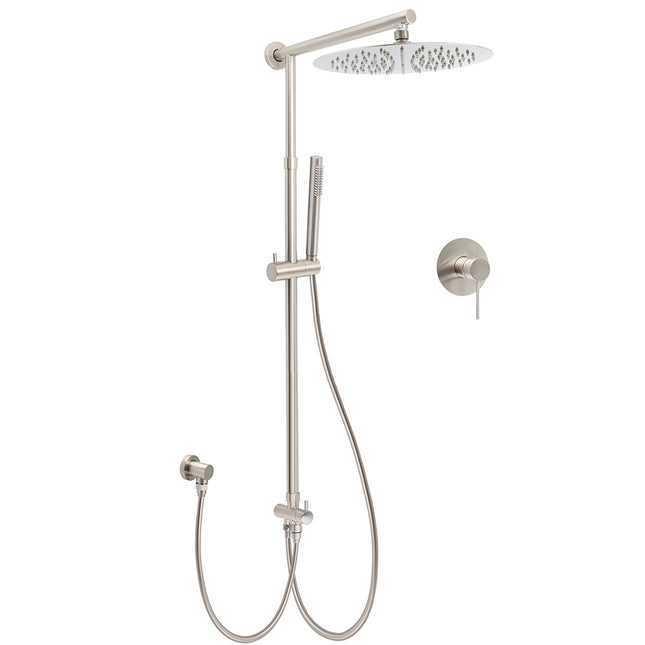 Brushed Nickel Round 12" Rain Head Shower Single Mode Handheld Sliding Rail Arm Mixer 2in1 Set.